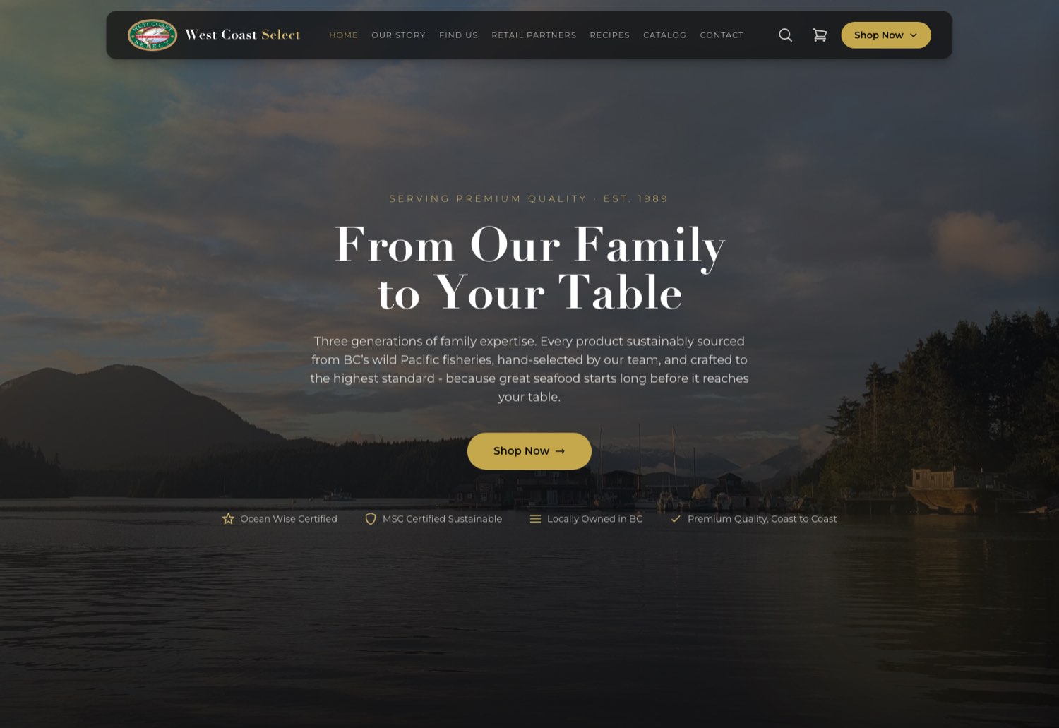 West Coast Select storefront homepage